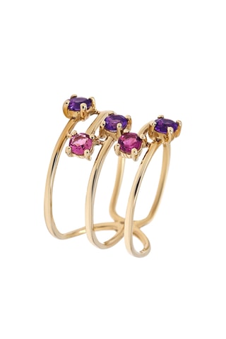 Bague - Or jaune, améthystes et tourmalines