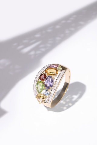 Bague Mae - Or jaune, diamants naturels et pierres précieuses