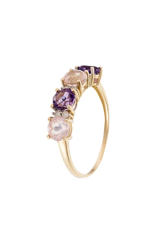 Bague Carat color - Or jaune, diamants naturels, quartz rose et améthystes
