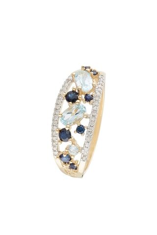 Bague Dahra - Or jaune, diamants naturels, topazes et saphirs