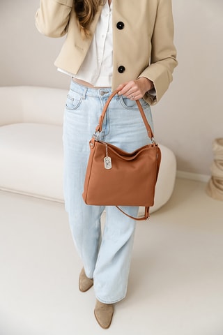 Sac porté épaule en cuir Paolina - Camel