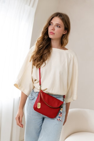 Sac bandoulière en cuir Alice - Rouge et multicolore