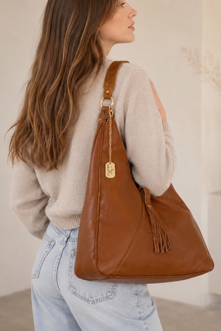 Sac porté épaule en cuir Alettiana - Camel