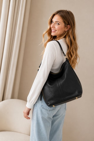 Sac porté épaule en cuir Carrara - Noir