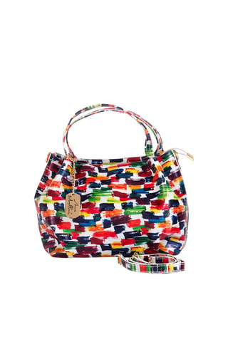 Sac à main en cuir Anna Signature - Blanc et rouge