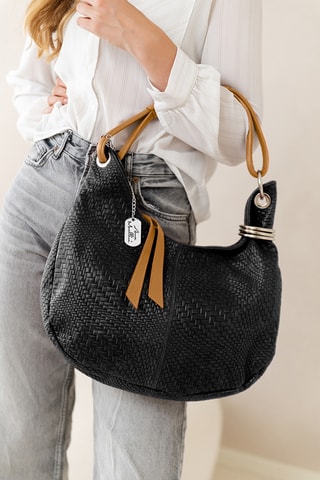 Sac porté épaule en cuir Concetta - Marron et noir