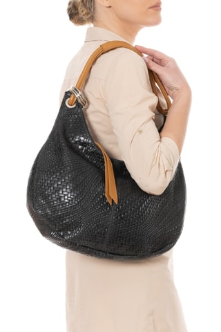 Sac porté épaule en cuir Concetta - Marron et noir