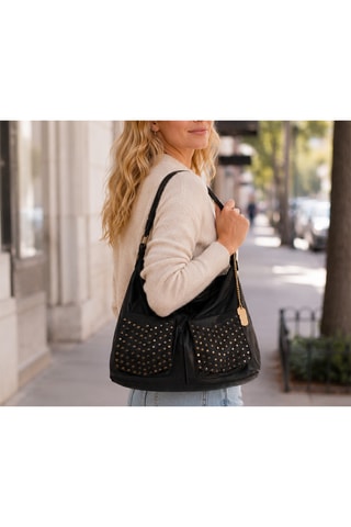 Sac porté épaule en cuir Camilla - Doré et noir