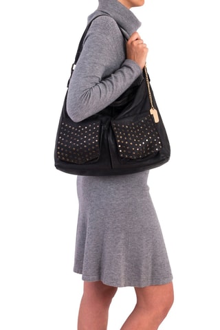 Sac porté épaule en cuir Camilla - Doré et noir