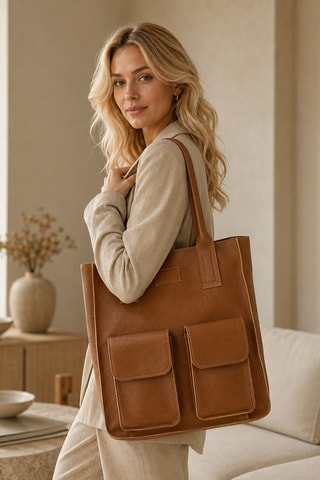 Sac porté épaule en cuir Pimelia - Camel