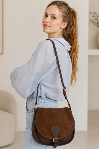 Sac porté épaule en cuir Ersicia - Marron foncé