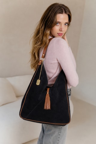 Sac porté épaule en cuir Ludinia - Marron et noir