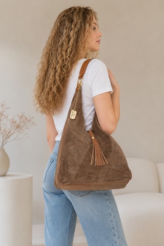 Sac porté épaule en cuir Ludinia - Taupe