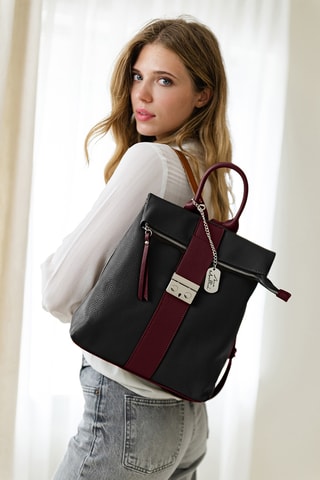 Sac à dos en cuir Azalea - Argenté, noir et rouge