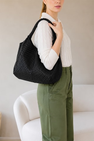 Sac porté épaule tressé en nubuck Pitigliano - Noir