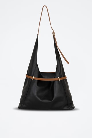 Sac porté épaule en cuir Grenta - Marron et noir