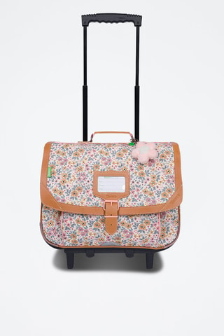 Cartable à roulettes Héloïse - Marron clair et rose
