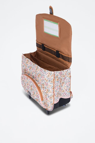 Cartable à roulettes Héloïse - Marron clair et rose