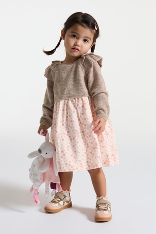 Robe trompe-l’œil - Beige chiné et blanc