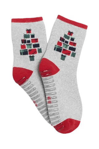 Chaussettes - Gris clair chiné et rouge - Okaïdi