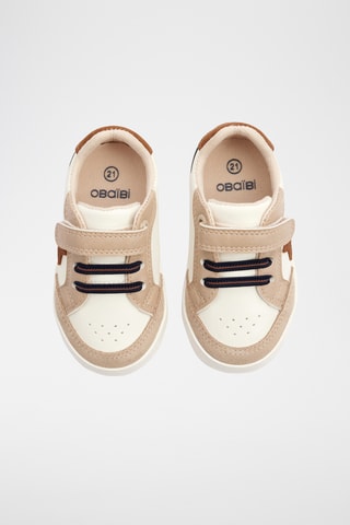 Baskets en croûte de cuir - Beige et blanc - Obaibi