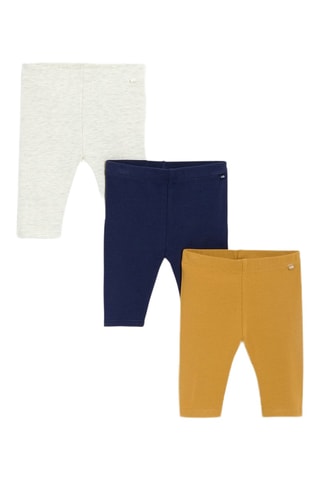 3 leggings - Bleu marine et moutarde - Obaibi