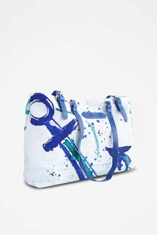 Cabas Anemoss - Blanc - Blanc, bleu et vert