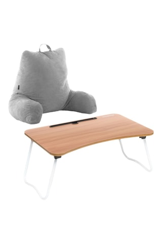 Coussin et table d'appoint - 70 x 45 x 45 / 60 x 27 x 40 cm - Gris