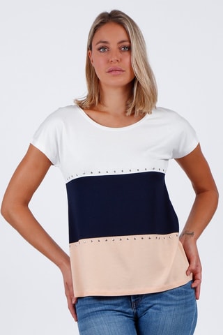 T-shirt - Blanc, beige et bleu