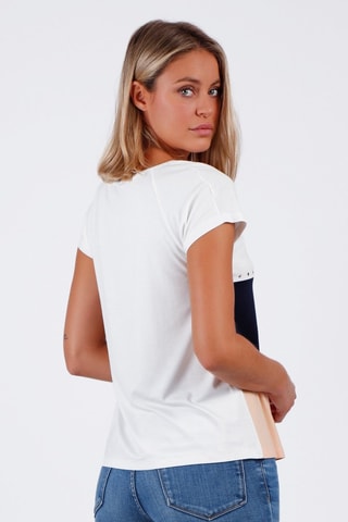 T-shirt - Blanc, beige et bleu