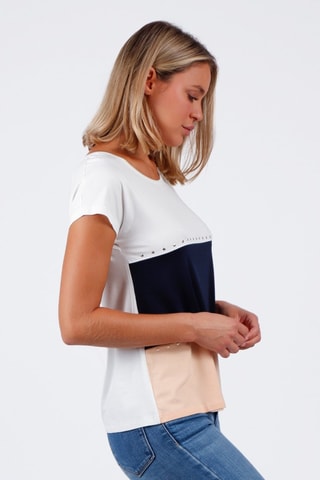 T-shirt - Blanc, beige et bleu