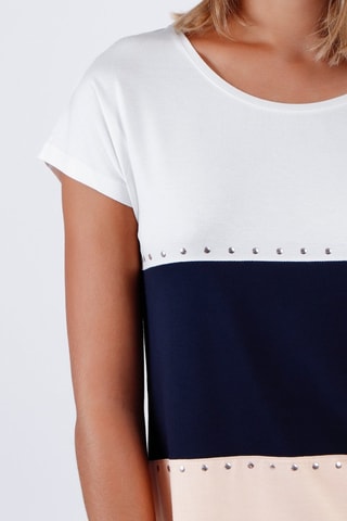 T-shirt - Blanc, beige et bleu