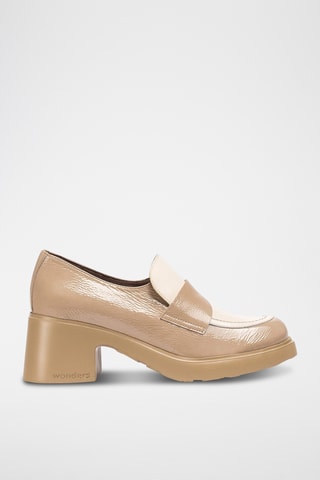 Mocassins à talons en cuir verni - Taupe