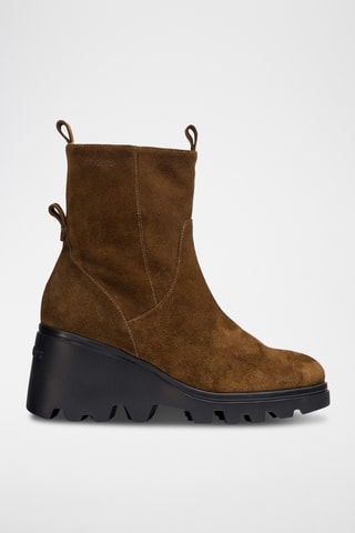 Stivaletti con zeppa in pelle scamosciata - Marrone