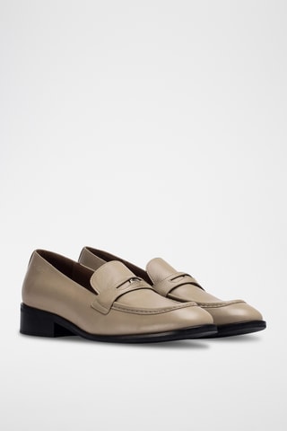 Mocassins à talons en cuir - Taupe