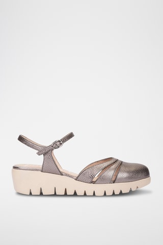 Sandali con zeppa in pelle granulata - Grigio