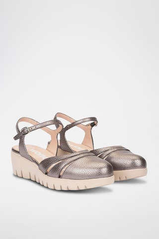 Sandali con zeppa in pelle granulata - Grigio