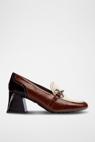 Mocassins à talons en cuir verni - Marron
