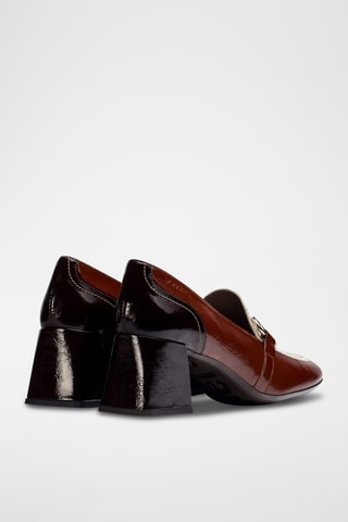 Mocassins à talons en cuir verni - Marron