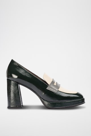 Mocassins à talons en cuir verni - Vert