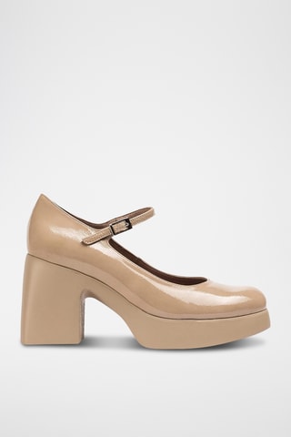 Scarpe baby con tacco in pelle verniciata - Taupe