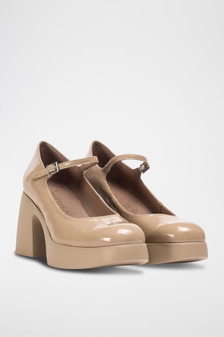 Scarpe baby con tacco in pelle verniciata - Taupe