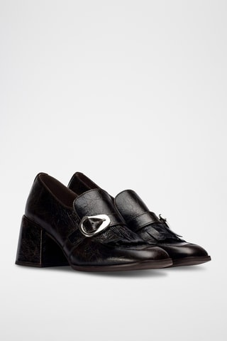 Mocassins à talons en cuir - Marron