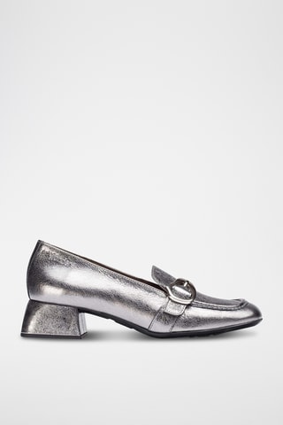 Mocassins à talons en cuir - Gris