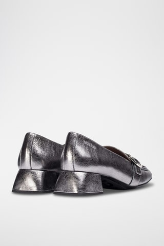 Mocassins à talons en cuir - Gris
