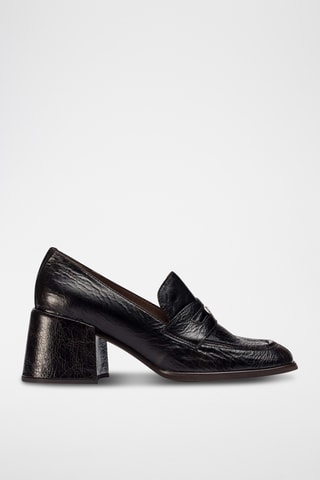 Mocassins à talons en cuir - Marron