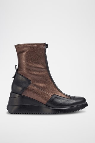 Stivaletti con zeppa in pelle - Nero