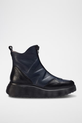 Stivaletti con zeppa in pelle - Nero