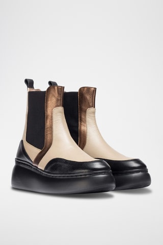 Stivaletti Beatles con zeppa in pelle - Nero