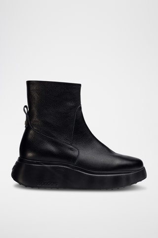Stivaletti con zeppa in pelle - Nero